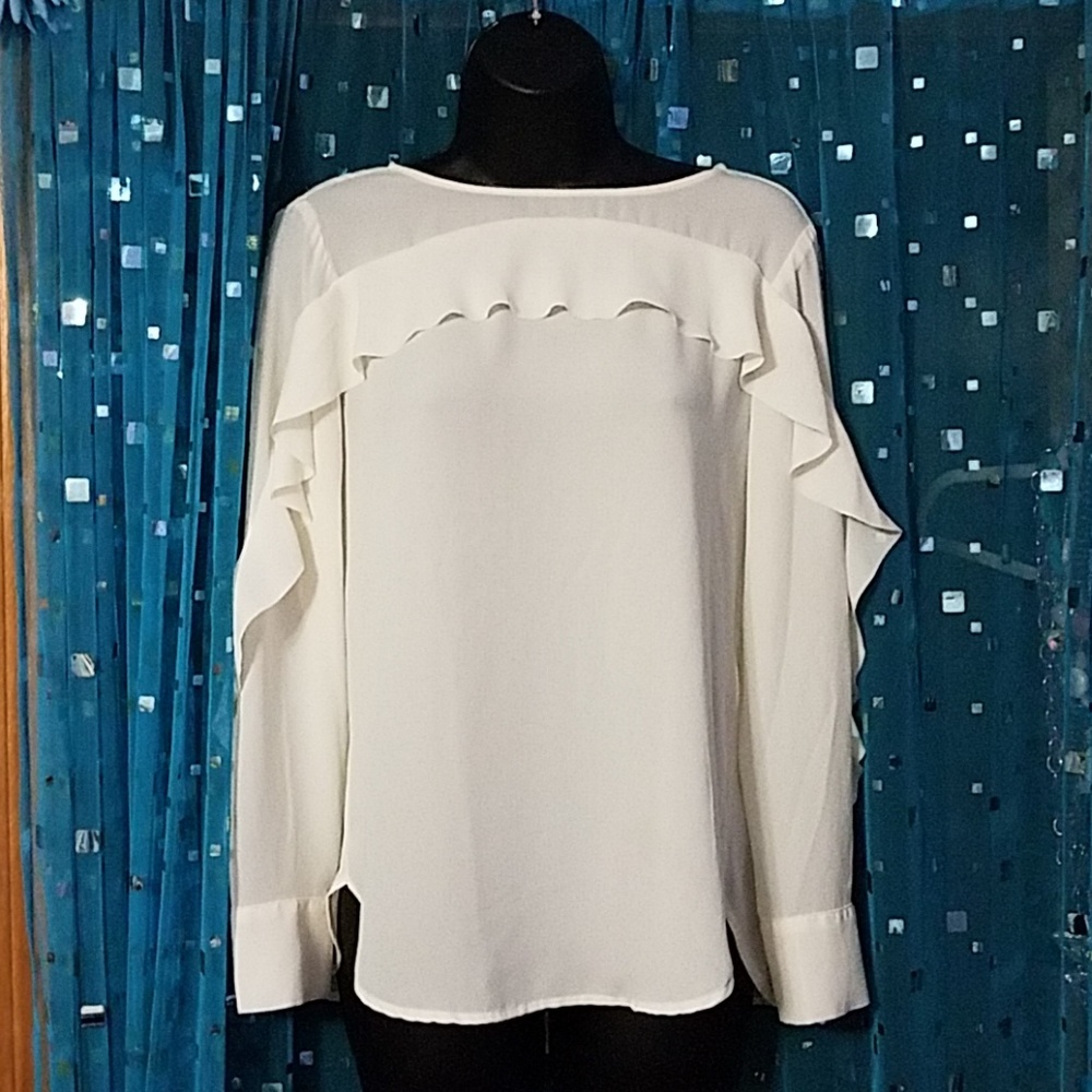 Banana Republic Cream Ruffle Long Sleeve Blouse